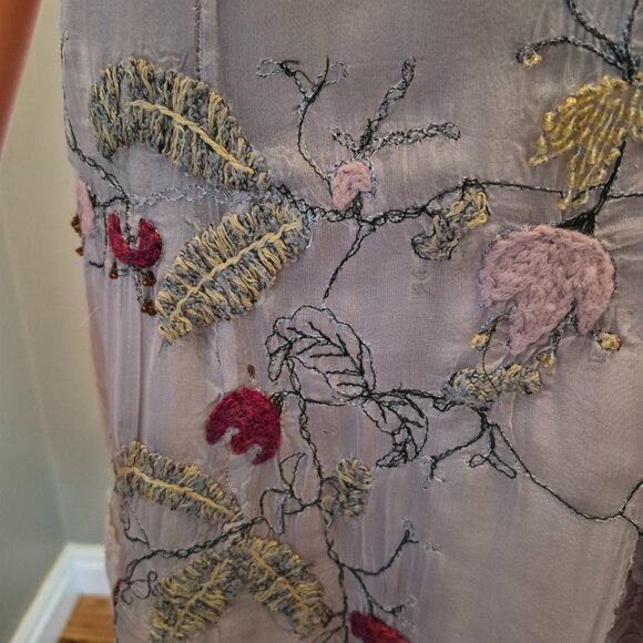 Rangoon Silk (100%) Slip style Dress w/ embroidered flowers & lace.  Medium - Picture 3 of 5